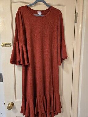 Lularoe Maurine Women’s Rust Red Ruffle Hem Dress